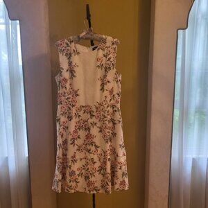 Karl Lagerfeld Paris A-Line Sleeveless Dress, Ivory and Pink Floral
